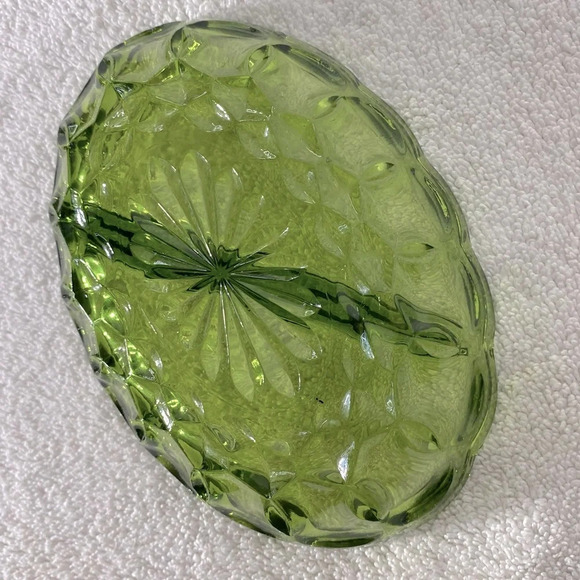 Vintage Indiana Avocado  Green Thumb Print Scalloped Edge Divided Relish Dish - Picture 10 of 14